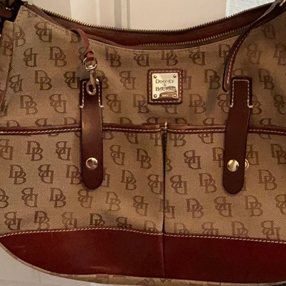 Dooney & Bourke Tan and Brown Monogram Shoulder Bag